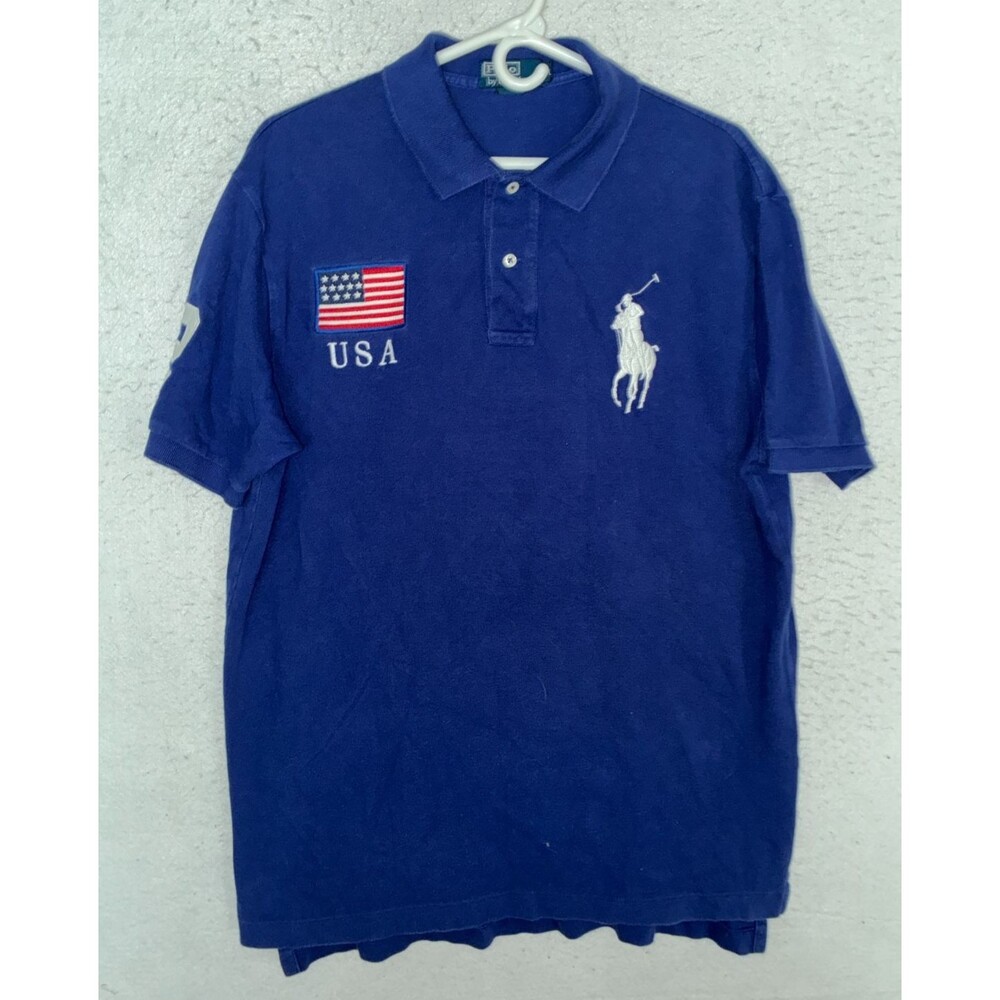 Polo Ralph Lauren Mens L Short Sleeve Shirt USA Flag Patch Embroidered Big Pony